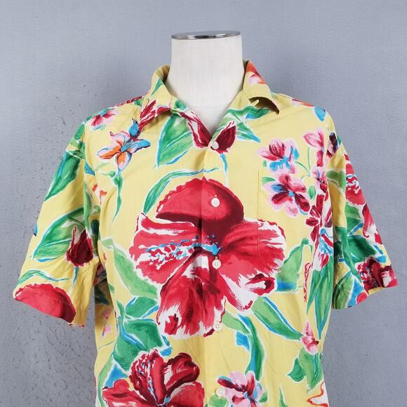 Polo Ralph Lauren Caldwell Shirt Mens Large Yellow Silk Cotton Camp Hawaiian - Picture 2 of 11